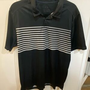 Oakley Black and White Striped Men's Polo Shirt
